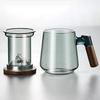 Wood Handle Glass Tea Cup with Tea Infuser with Lid Tea Maker Smooth Surface Tea Pitcher  Teaware