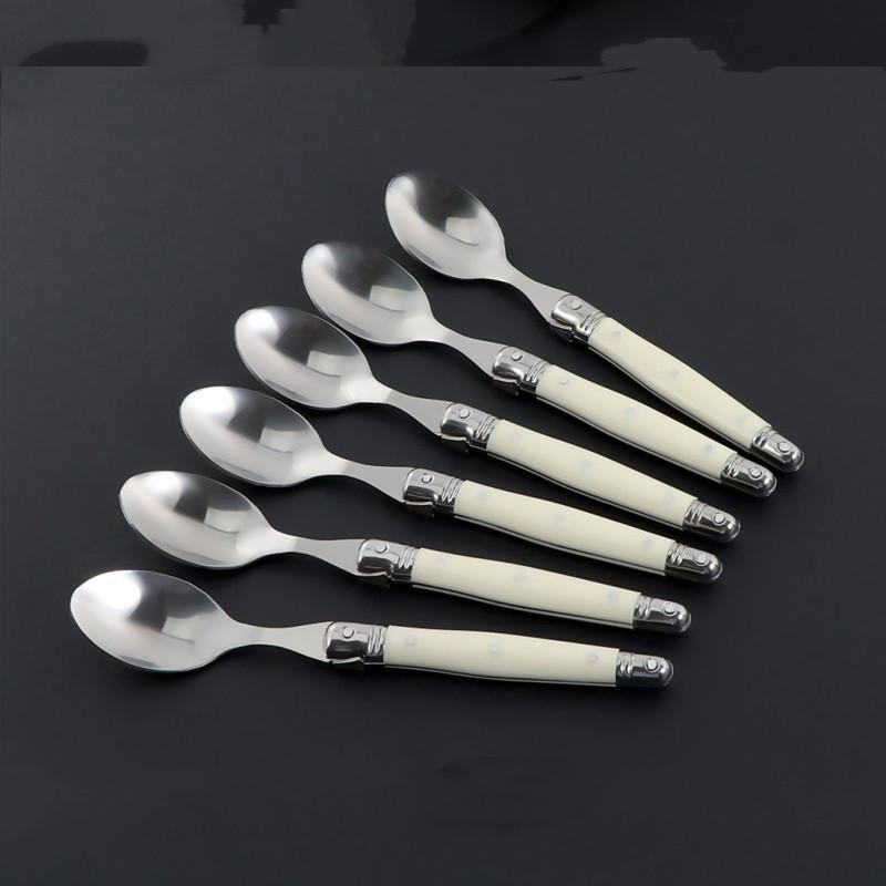 4/6/24pcs Laguiole Ivory White Silverware Stainless Steel Steak Knives Table Forks Dinner Spoons Dessert Teaspoon Xmas Cutlery