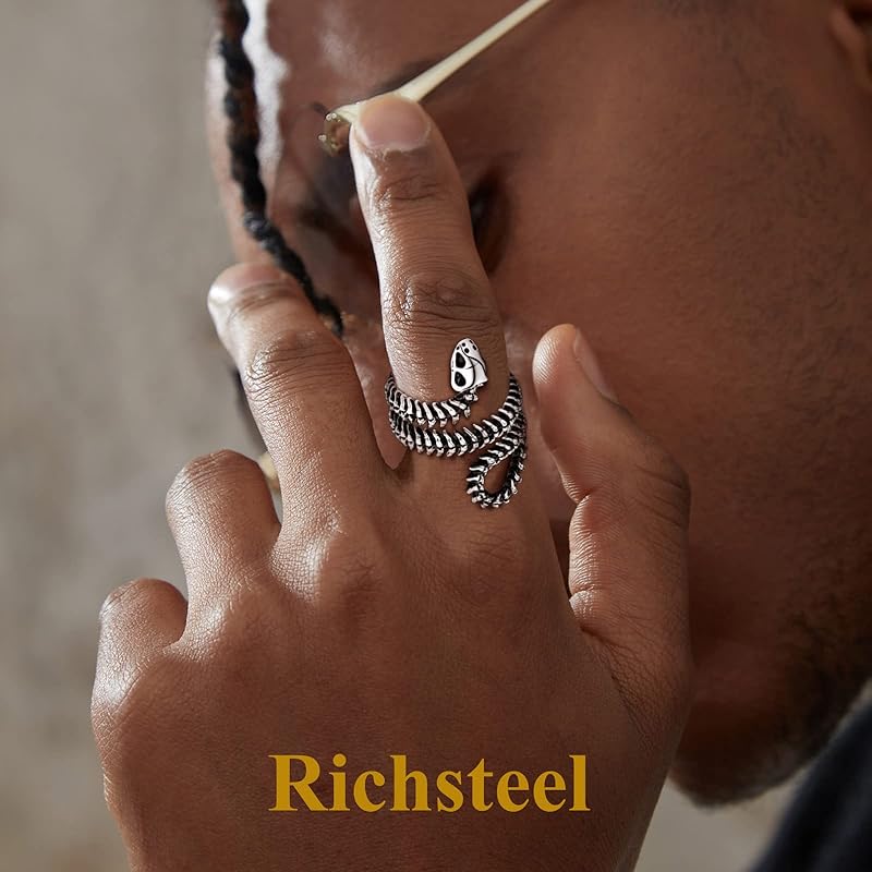 [Richsteel] Snake Snake Ring Ring Men's Money Luck Amulet Stainless Allergy Friendly Antique Style Unique Cool Male Accessories No. 29