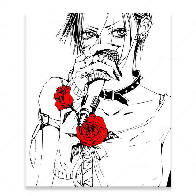 Solid Wood Frame Anime Black Stone Nana Canvas Poster Art Painting and Wall Art Picture Print Modern Family Bedroom Decor Posters