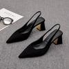 2025 Summer Fashion Sandals New Black Bag Head Sandals Women's Pointed Thick Heel High Heels Women's Fashion Versatile Temperament