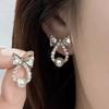 French Retro Bow Pearl Earrings Women'S 925 Light Luxury Zircon Premium Stud Earrings Temperament Earrings