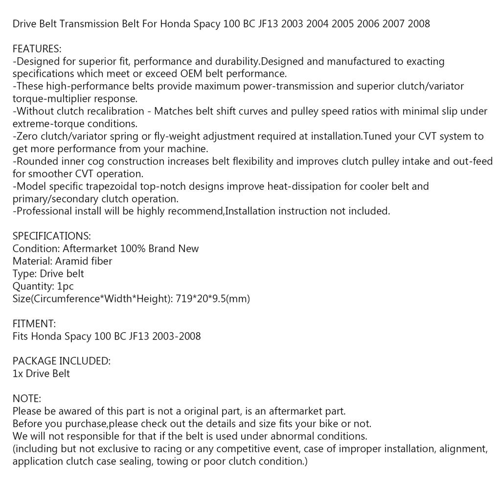 External Final Transmission Belt for Honda Spacy 100 BC JF13 2003-2008