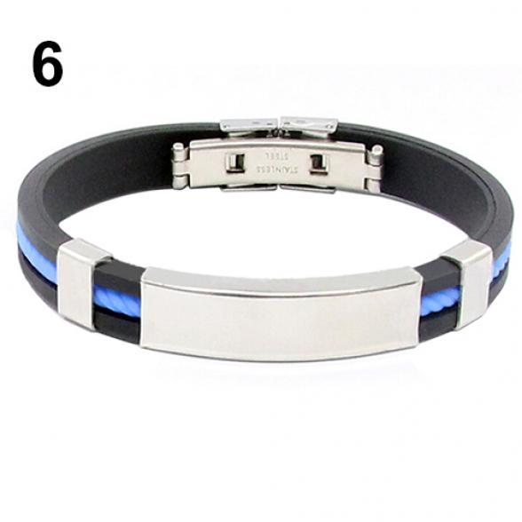 Twinkle Trinket Men's Women's Cool Stainless Steel Rubber Wristband Bangle Clasp Cuff Bracelet