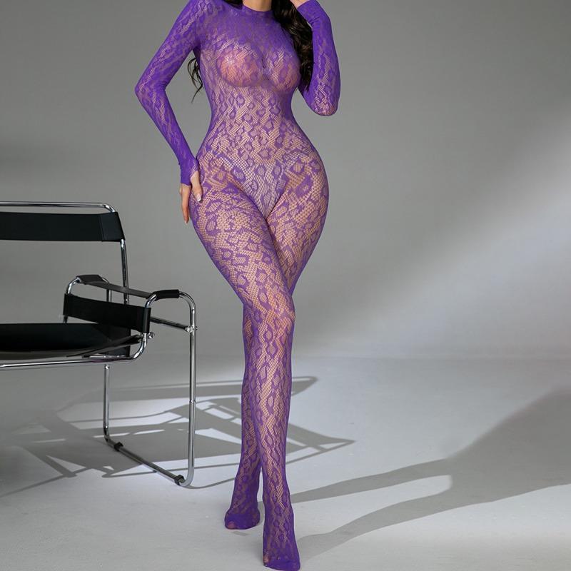 Sex Clothes Net Clothes Royal Blue Pajamas Long-sleeved Backless Jacquard One-piece Tights