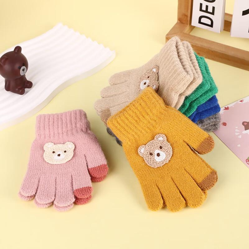 Kids' Winter Knit Bear Pattern Five-Finger Gloves