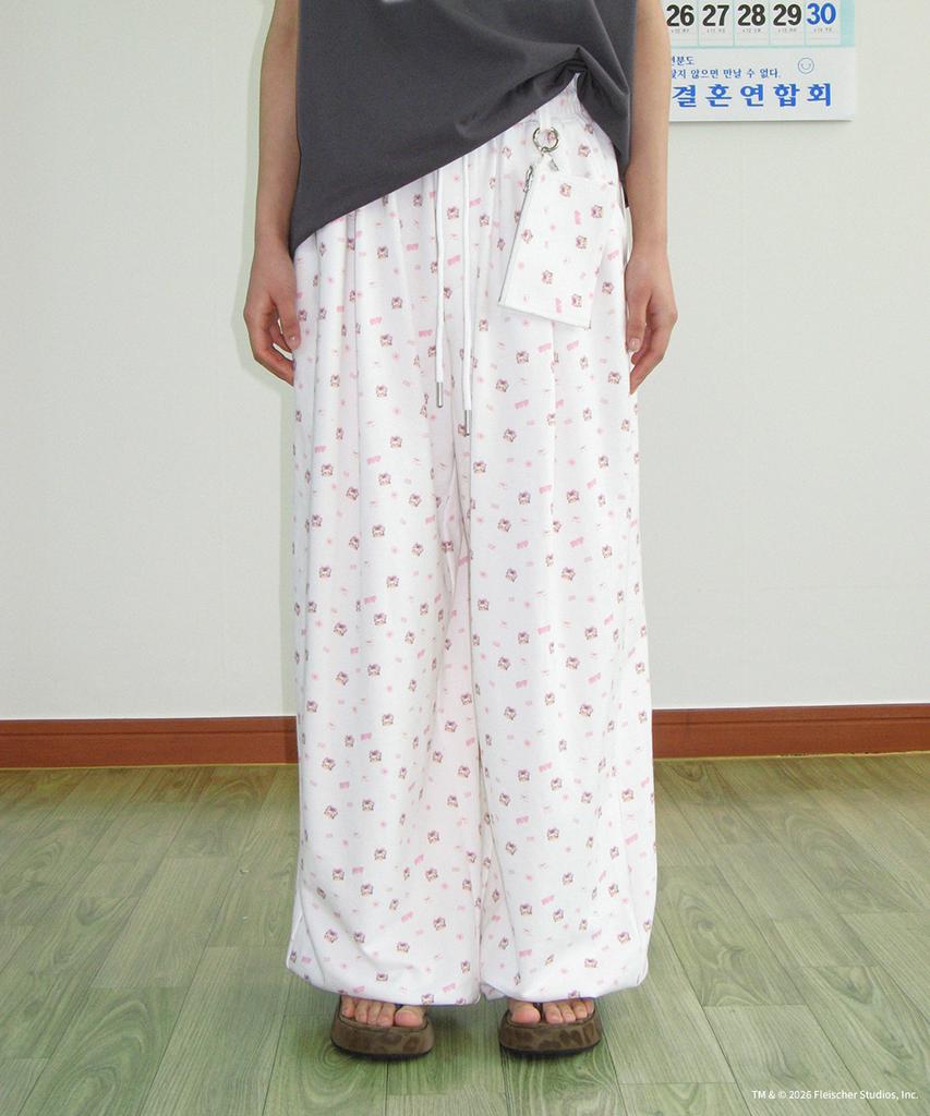 RONRON Betty Boop Pattern Sweat Jogger Pants White
