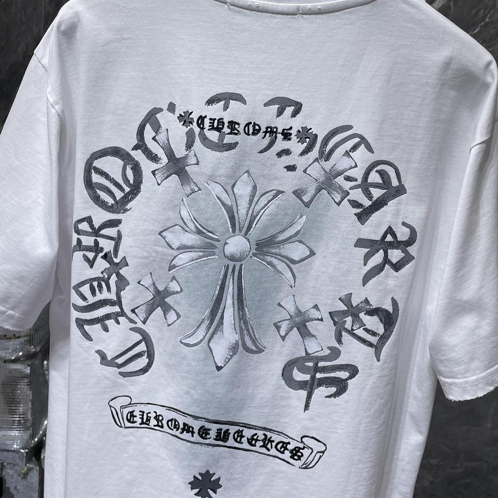 8931 CHROME HEARTS Лето 2026 Новая Высококачественная Хлопковая Круглый Вырез Свободная Большого Размера Мужская и Женская Футболка Футболка для Пары