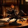 Artistic Desktop Sculptures Lighted Headless Horseman Statue Light Up Riding Horse Warm Gothic Home Decor Glow LED Pumpkin Head Sculpture for