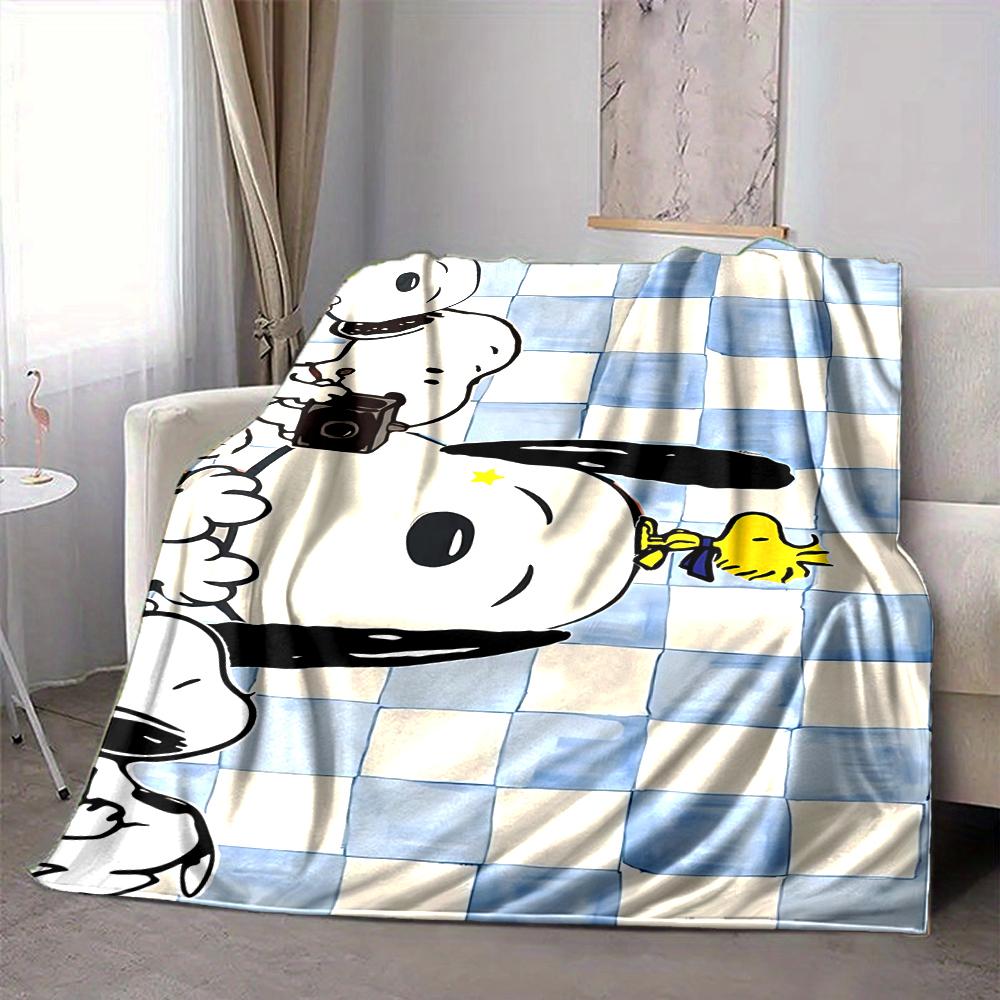 1Pc Snoopy Woodstock Floor Flannel Blanket, Soft And Comfortable, Casual Warm, Camping Travel, Christmas, Halloween Xmas Gift S1976
