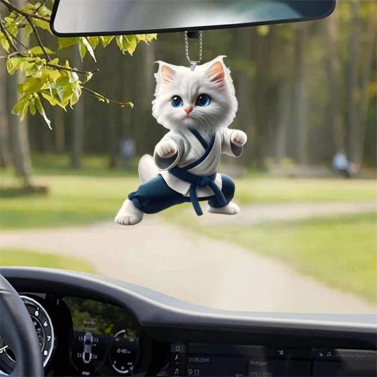 Подвесное украшение в виде кота кунг-фу для дома, рождественской елки, зеркала заднего вида автомобиля, 2D, плоского акрилового котенка, подвесное украшение в виде мультяшного животного