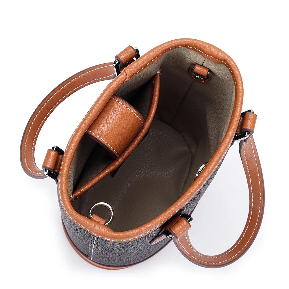 Luxury Women Cross Body Bags Trendy Genuine Cow Leather Lunch Bag Bucket Bag Food Basket Amazon Picnic Handbag Soft Top-handle