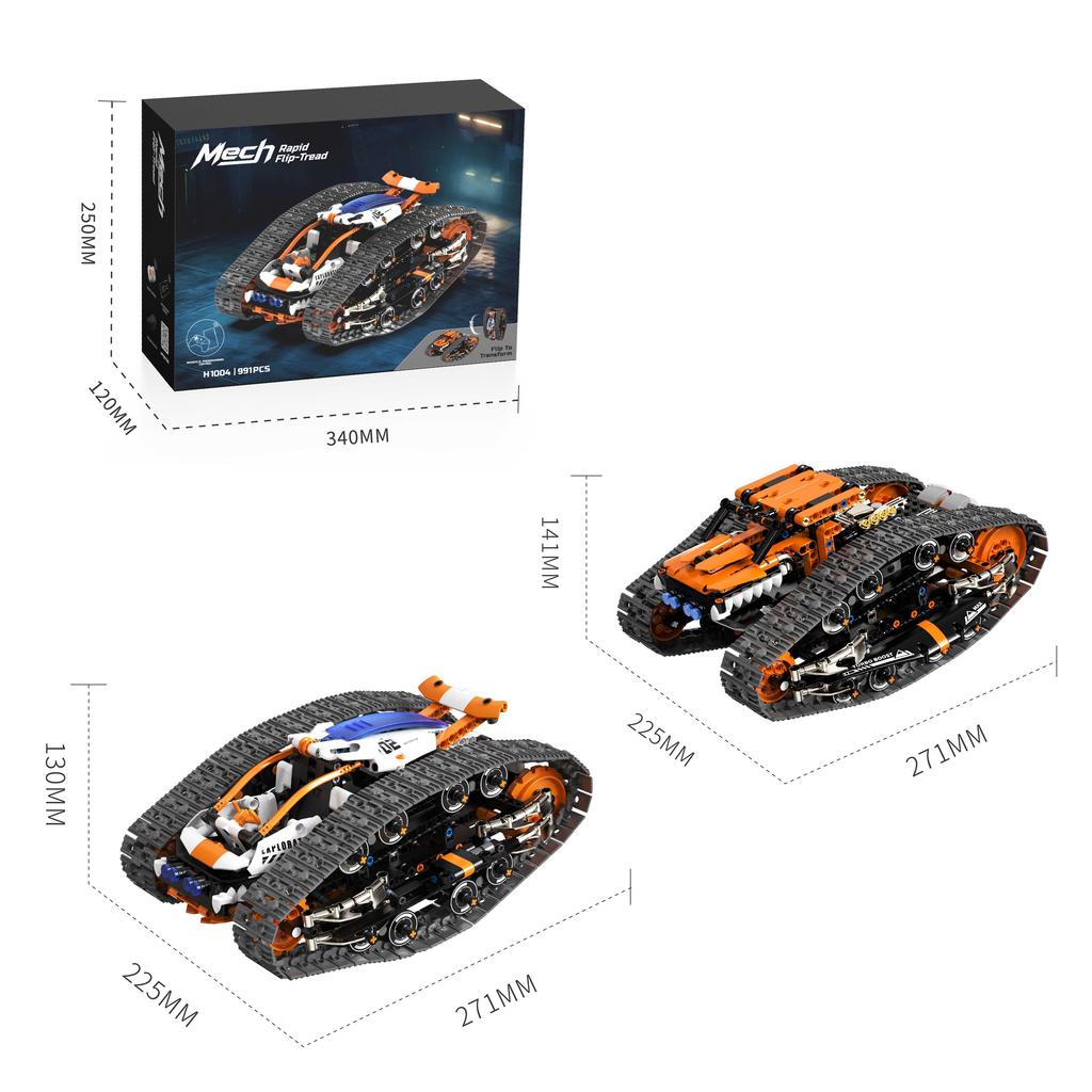 H1004 Remote Control Double-Sided Transforming Tracked Vehicle Building Blocks Desktop Model Toy For Boys' Birthday Gift