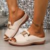 Fashion 2025 Women's Shoes Summer Solid Women's Slippers Casual Slippers Women Fashion Metal Decor Plus Size Shoes Ladies Wedge Sandals