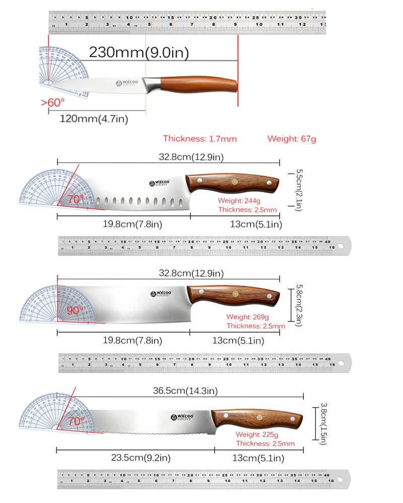 WXCOO1~4pcs Stainless Steel Bread Knife Set Kitchen Knife Japanese Santoku Slicing Knife Meat Cleaver for Home Kitchen Cooking
