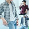 2023 Новые мужские рубашки Slim Fit в корейскую клетку с длинными рукавами для подростков