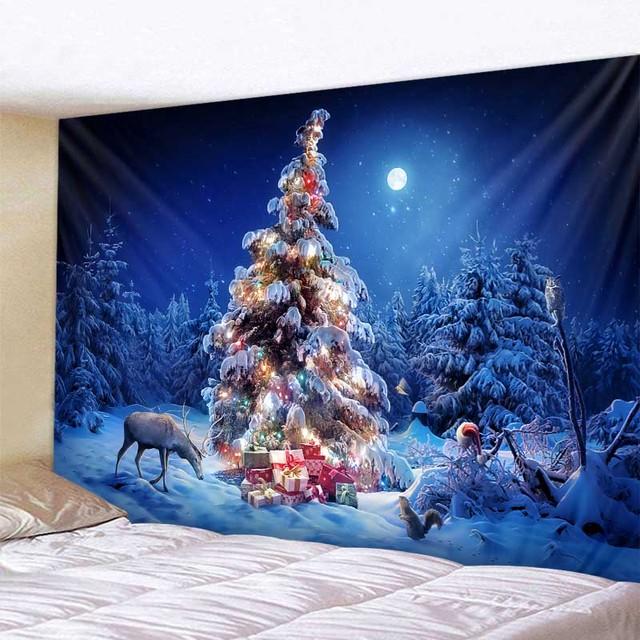 Рождественская снежная сцена Рождественская елка гобелен настенный Санта-Клаус Лось эстетика украшение комнаты украшение стены дома