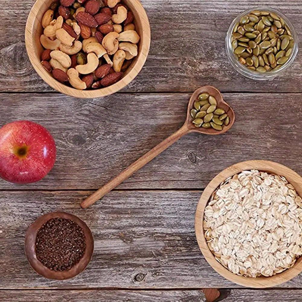 1pc Wooden Spoon, Heat Resistance Long Handle Spoon, Anti-Crack Dishwasher BPA Free Safe Heart-shaped Serving Spoon