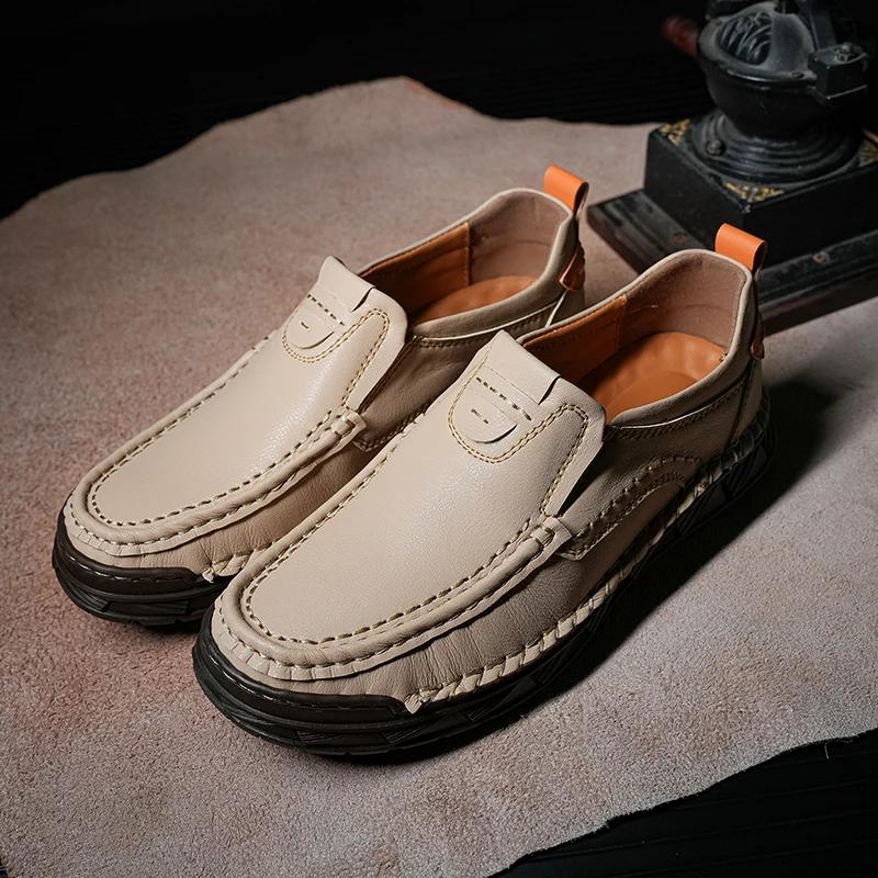 Leather Men Loafers Outdoor Fashion Soft Casual Shoes For Men Handmade Sewing Slip On Male Moccasins Men Tenis Masculinos