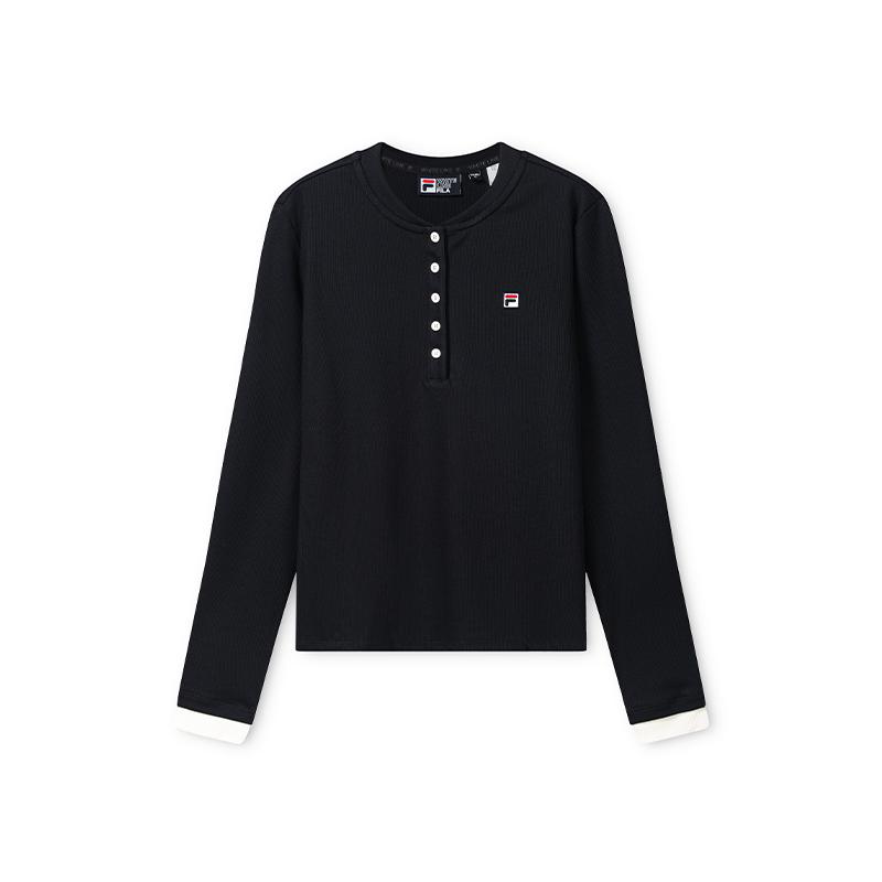 Fila Модная универсальная футболка-henley с блоками цвета и рубчиком Женские топы Легендарно-синий F11W648201FNV