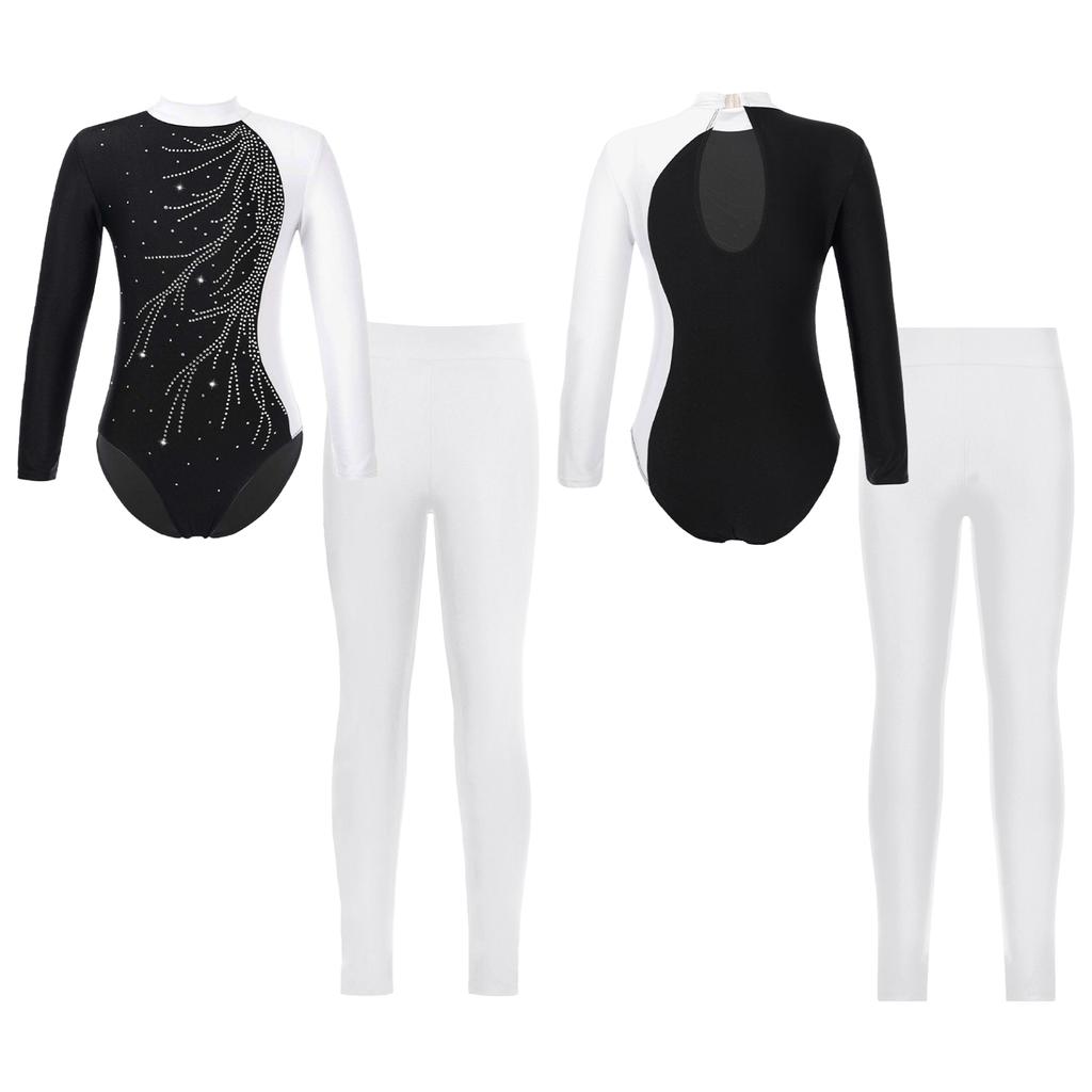 Детский костюм для гимнастики и катания на коньках для девочек, трико и леггинсы с длинными рукавами и воротником-стойкой