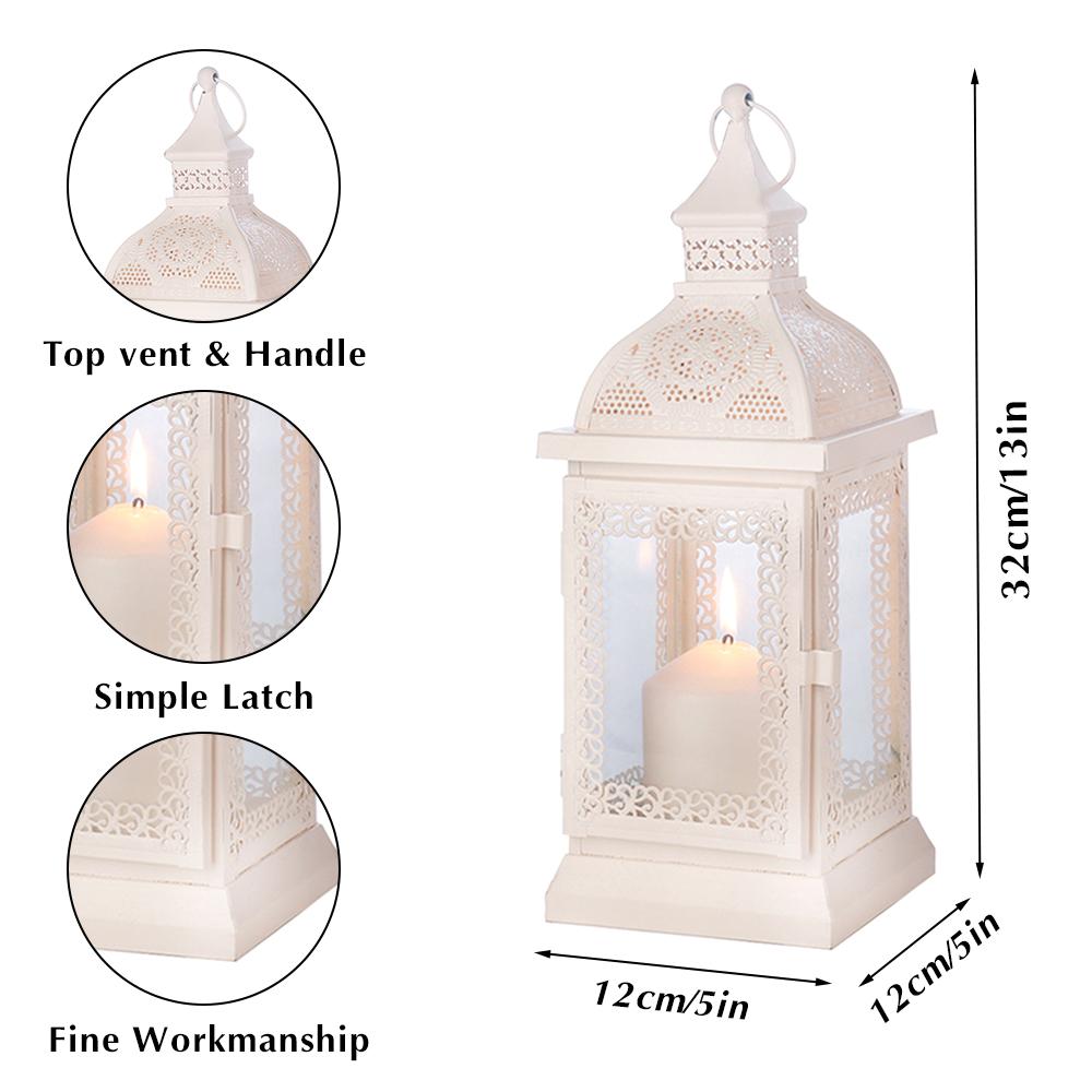 Vintage White Candle Lantern Durable Garden Metal Lantern Empty Square Candle Lantern for Wedding Decoration