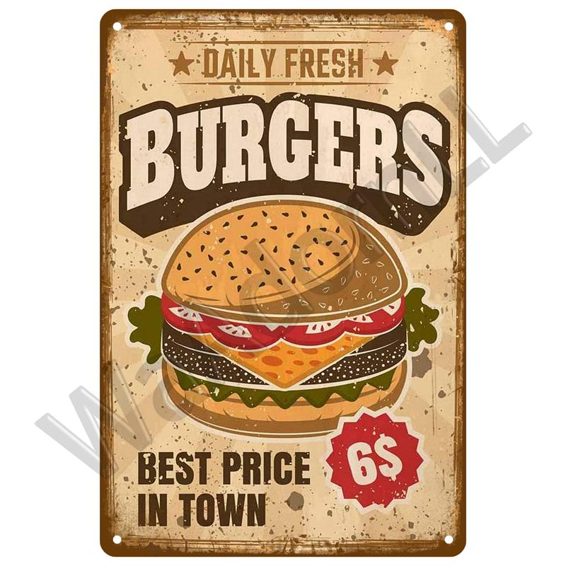 Ретро-тарелка, фаст-фуд, винтажная жестяная табличка, металлическая табличка, хот-дог, постер, домашний декор для кухни, кафе, бара, живопись