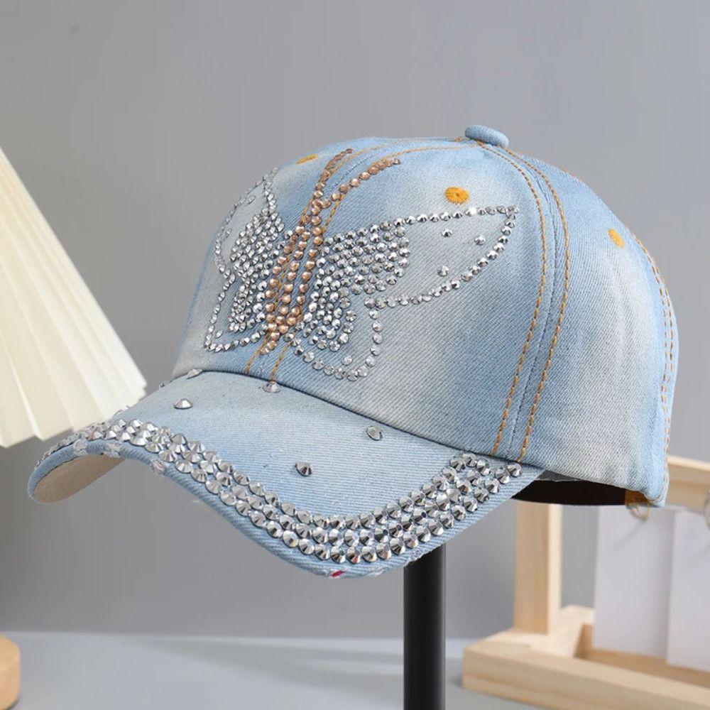 Adjustable Rhinestone Baseball Cap Women Cotton Denim Baseball Cap New Sequins Sports Cap
