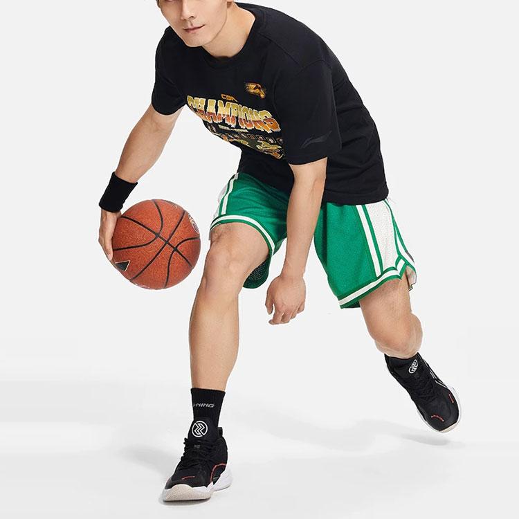 Li-Ning Мужская памятная футболка с короткими рукавами чемпионата CBA, черная ATSSC39-1