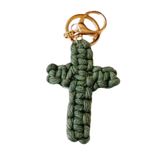 Handmade Christian Cross-shaped Keychain with Golden Ring Compact Comfortable Prayer Pendant Religious Accessory