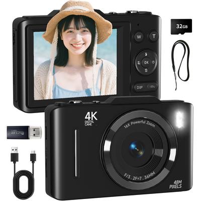 Цифровая камера SRVR, 4K 68 МП, Включает карту памяти (Карта Micro SD 32 ГБ и ремешок), Снимает профессиональное видео 4K и фотографии высокого разрешения 48 МП OTG