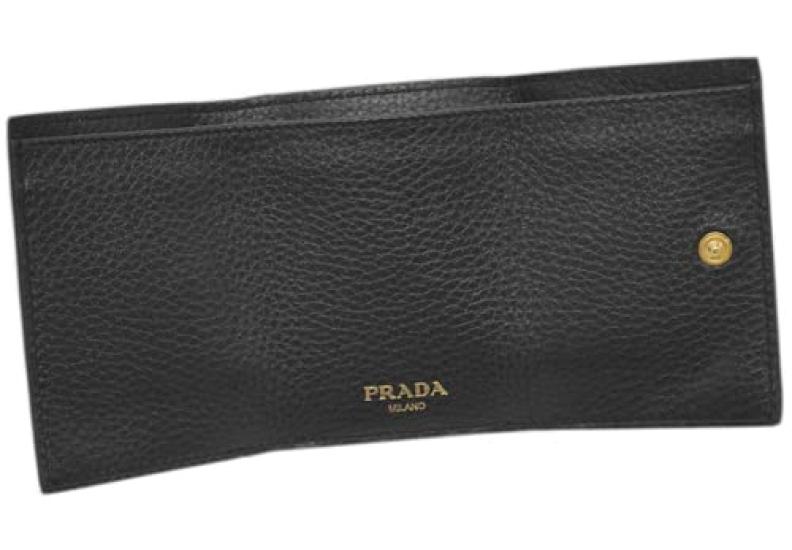 Кошелек Prada 1MH021 PRADA с кошельком для монет GL с логотипом VITELLO GRAIN NERO из телячьей кожи с черной золотой фурнитурой, тройное сложение [предмет]