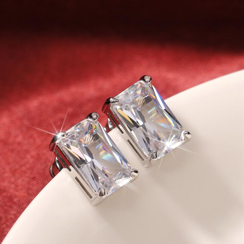 Fashion Contracted Square CZ Stud Earrings Women Silver Color Ear Piercing Series Accessories Simple Versatile Jewelry