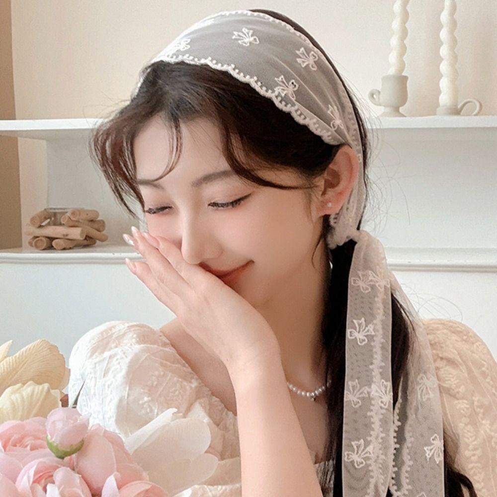 Soft Wrap Sweet Bow Headband Adjustable Ribbon Hair Strap Hair Accessories Lace Hair Scarf Beach