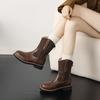 Модные осенние новые коричневые ботильоны женские туфли с круглым носком до середины голени современные ботинки хит продаж кожаные женские ботинки с принтом на молнии сзади