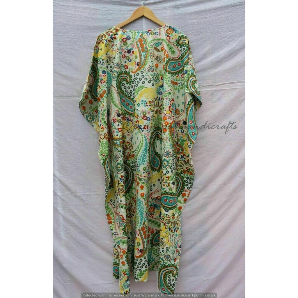 Индийское белое длинное платье-кафтан с принтом пейсли, кафтан макси, женское ночное платье CKFTN-SCRN-FULL-BUYIT-004