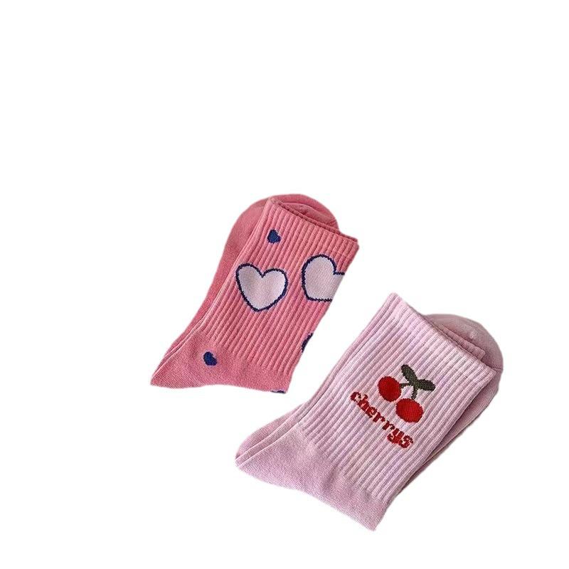 «Розовые цветочные носки средней длины с надписью «Love Letter» — симпатичная и модная повседневная одежда для женщин на осень/зиму»