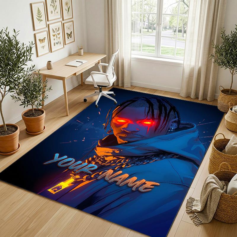Personalized Crystal Velvet Carpet,Travis Scott Custom Printed Name, Plush Area Rug For Home Indoor Decor