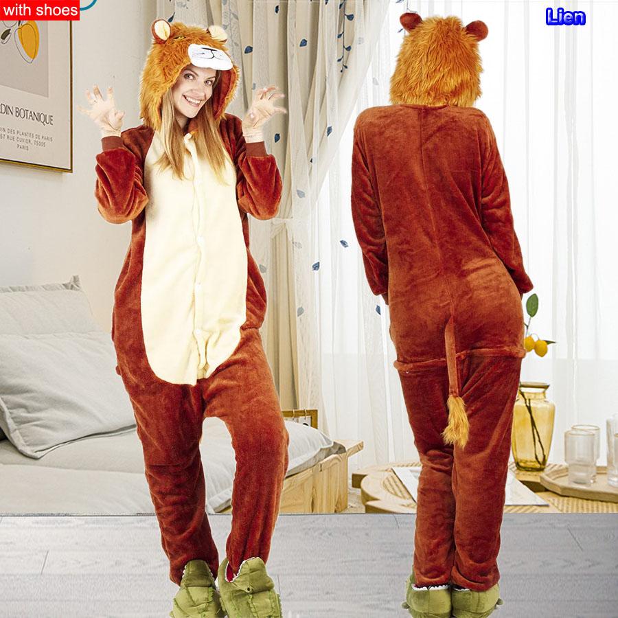 Мужчины Женщины Кигуруми Onesie Пижамы Унисекс Животное Косплей Олень Сова Волк Единорог Акула Костюм Пижамы Комбинезон Для Хэллоуина Вечеринка С обувью