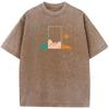 Geometric Contrast Color Mountain Men Washed T-Shirt Summer Cotton Bleached Tshirt Vintage Loose Casual Bleach T Shirt