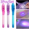 3 шт. случайный цвет, новый рисунок, обучение, УФ-свет, шпионская шариковая ручка 2 в 1, ручка с невидимыми чернилами, проверка денег