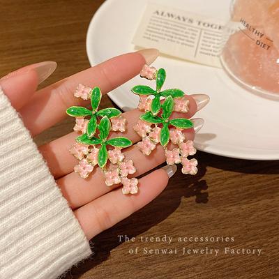 Супер-сказочные французские розово-зеленые серьги-подвески с глазурью в виде цветов женственность отпуск сладкие серьги