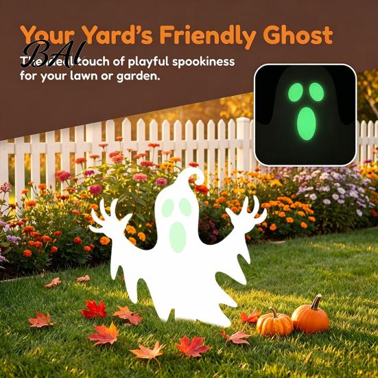 Reusable Garden Art Halloween Ghost Stake, Spooky Glow-in-The-Dark Yard Sign, Pumpkin Villa Lawn Accents Scarecrow Acrylic Decoration for Pathway