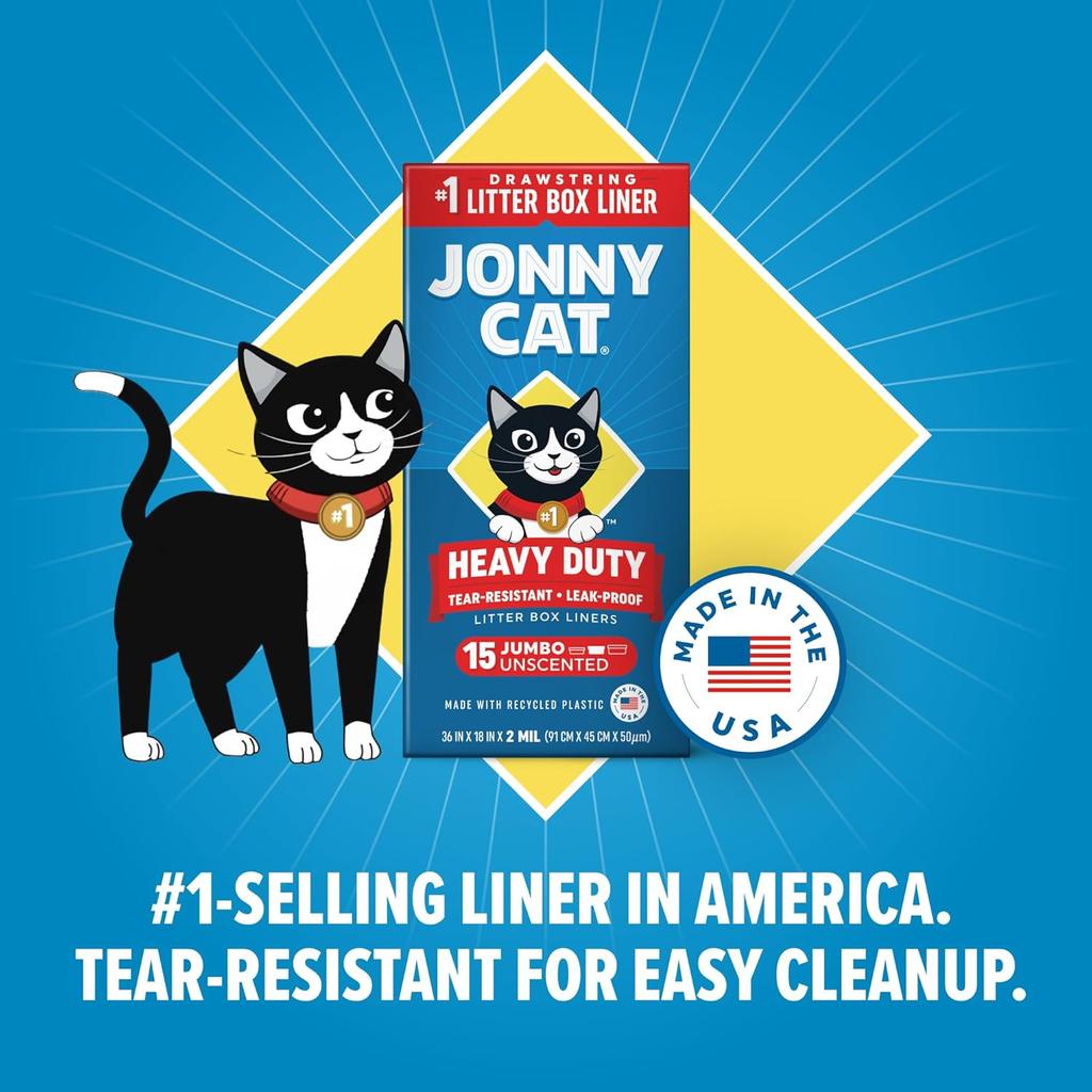 Litter Box Liners: Heavy Duty - Tear  Leak Resistant - Drawstring Close - Jumbo 15 Count