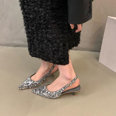 Модные новые туфли-лодочки на высоком каблуке-шпильке с острым носком, сексуальные туфли с серебряными пайетками, женские рабочие туфли для платья, туфли-лодочки на высоком каблуке