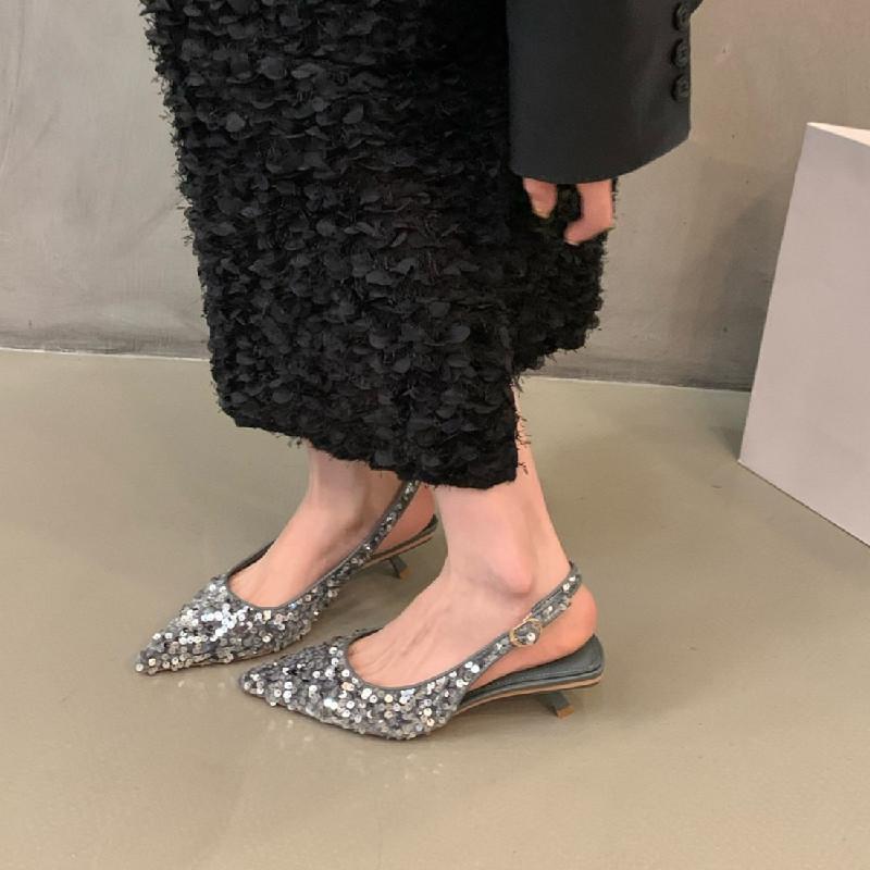 Fashion New Pointed Stiletto High Heels Shoes Sexy Silver Sequins Shallow Mouth Single Shoes Women's Work Dress Shoes High Heel Pumps