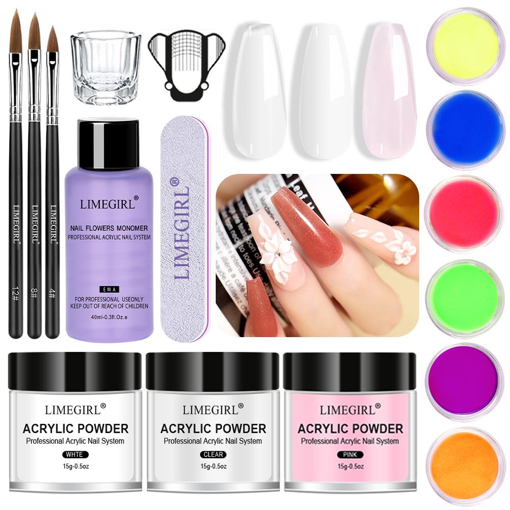 Acrylic Powder Nail Art Kit Full Set 42 Colors Glitter Nail Clipper Tool Home Manicure Set