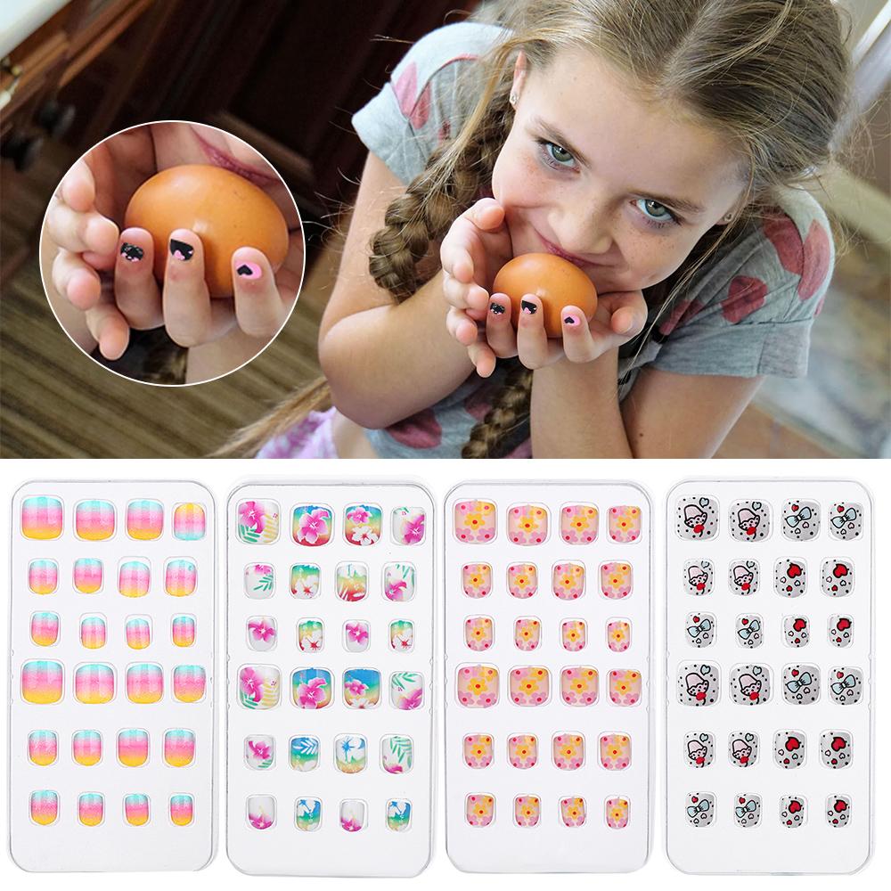 24Pcs/Set Kids Artificial Manicure Tool Child False Nails Fake Nails Nail Tips Wearable