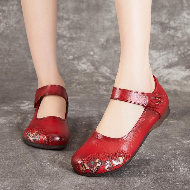 Flat Shoes Women's Shoes Ethnic Style Head Layer Cowhide Single Shoes Soft Bottom Leather Shoes