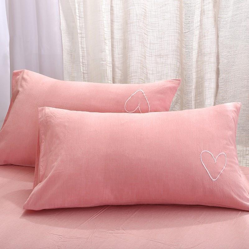 1pc Heart Embroidery Pillowcases White/Grey Cotton Pillow Cover for Mr Mrs Couple Bed Sleeping